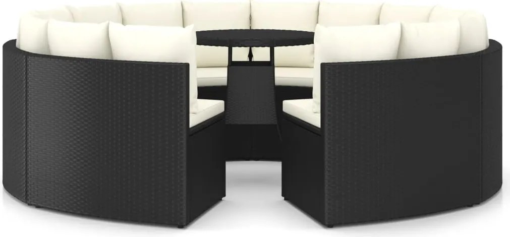 vidaXL 9 részes fekete polyrattan kerti kanapészett párnákkal