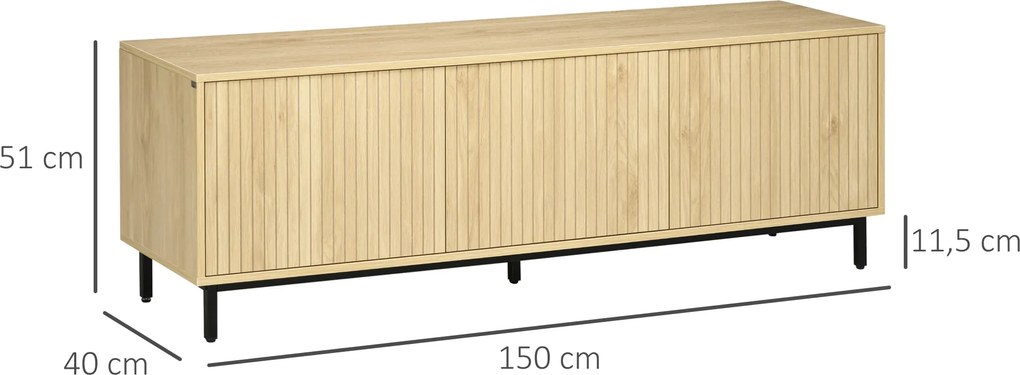 HOMCOM TV állvány TV szekrény 65 hüvelykig - 3 szekrény 2 kábelnyílással és állítható polccal - 150 x 40 x 51 cm Természetes | Aosom