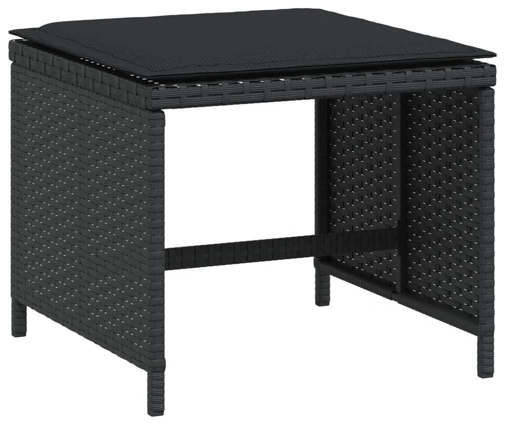 4 db fekete polyrattan kerti szék párnákkal 40 x 40 x 35 cm