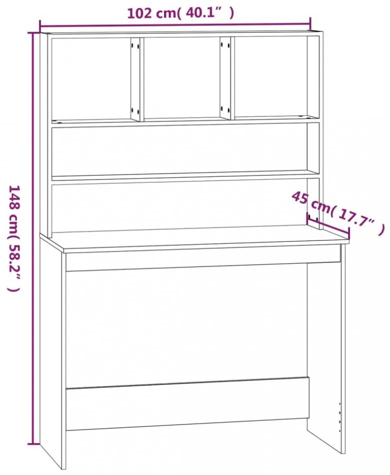 fehér szerelt fa íróasztal polcokkal 102 x 45 x 148 cm