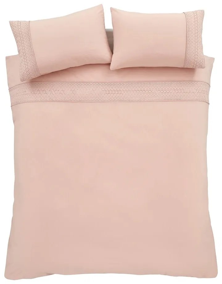 Rózsaszín egyszemélyes ágyneműhuzat 135x200 cm Broderie Anglaise – Catherine Lansfield