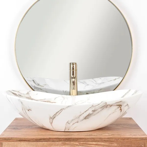 REA-U8597 - Ráépíthető mosdó ROYAL 36x62 cm kerámia/márvány dekor