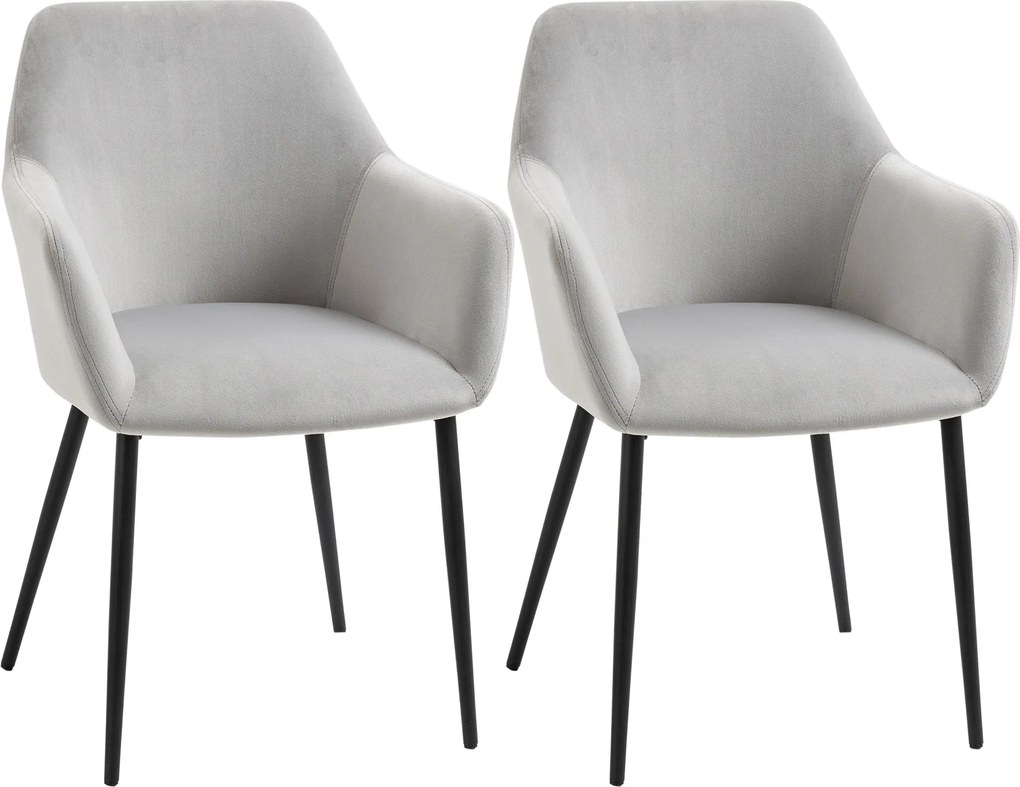 HOMCOM Étkezőszékek 2 db-os Készlet, Hátpánttal, Bársonyos Hatású, Párnázott Szék Acél Lábakkal, Világosszürke 54 x 57 x 80 cm | Aosom