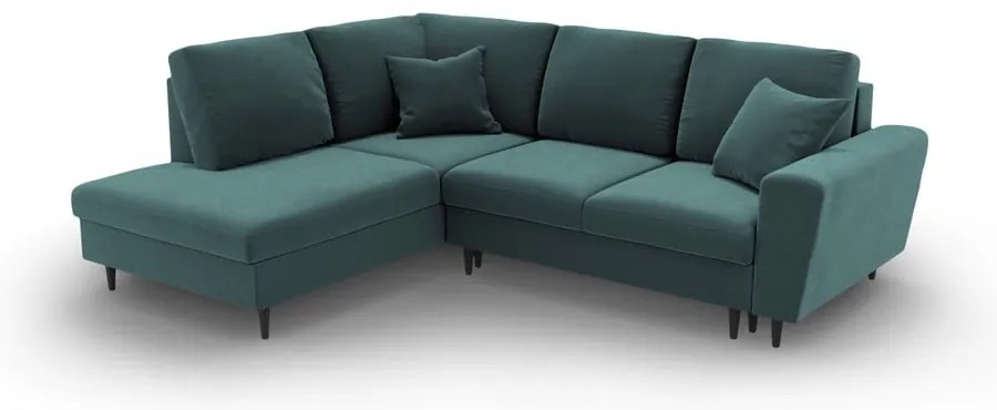 Petróleum színű bársony kinyitható tárolóhelyes sarokkanapé (bal oldali-L alakú) Kyoto – Cosmopolitan Design