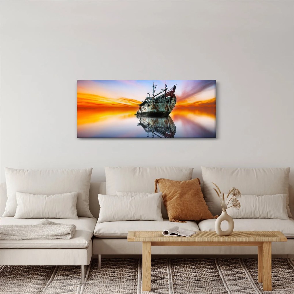 Kép - Napkelte egy hajóroncs felett (120x50 cm)