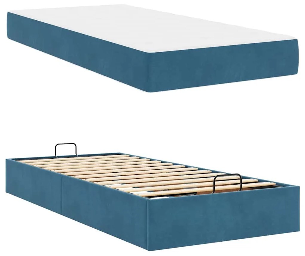 Ágykeret matracmal tárolóval Kék 80 x 200 cm Bársony