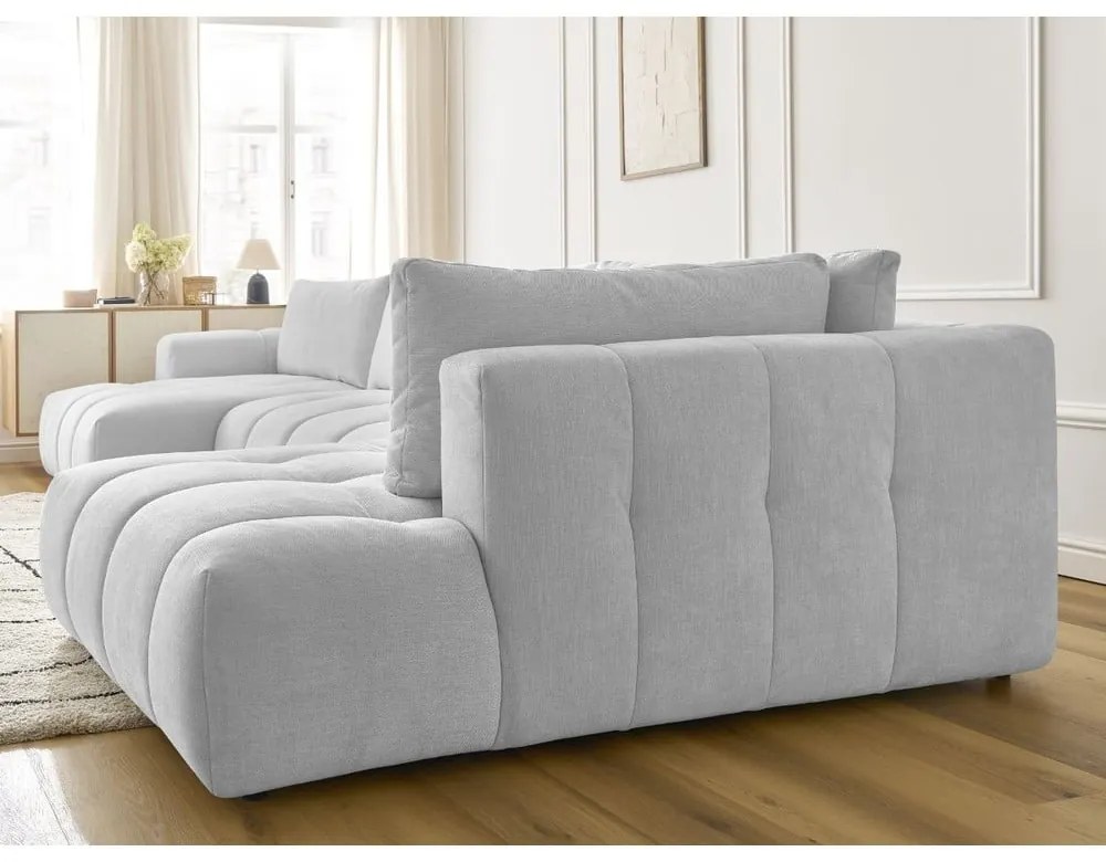 Világosszürke kinyitható-tárolóhelyes sarokkanapé (jobb oldali-U alakú) Fuji – Bobochic Paris