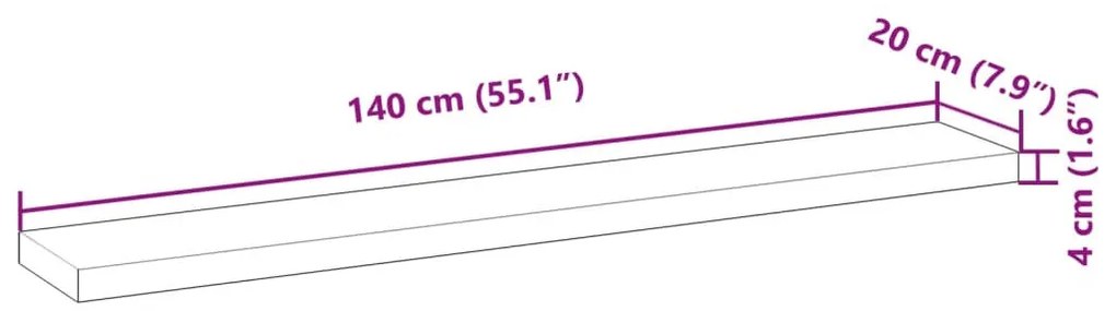 2 db kezeletlen tömör akácfa függőpolc 140 x 20 x 4 cm