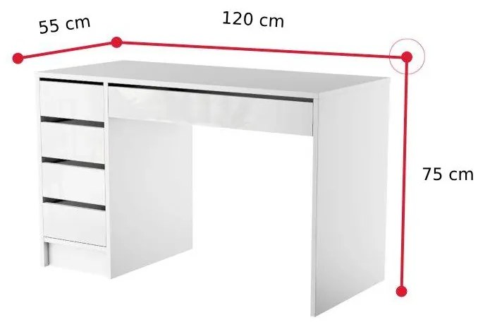TARA íróasztal 120x75x55, fehér fényes