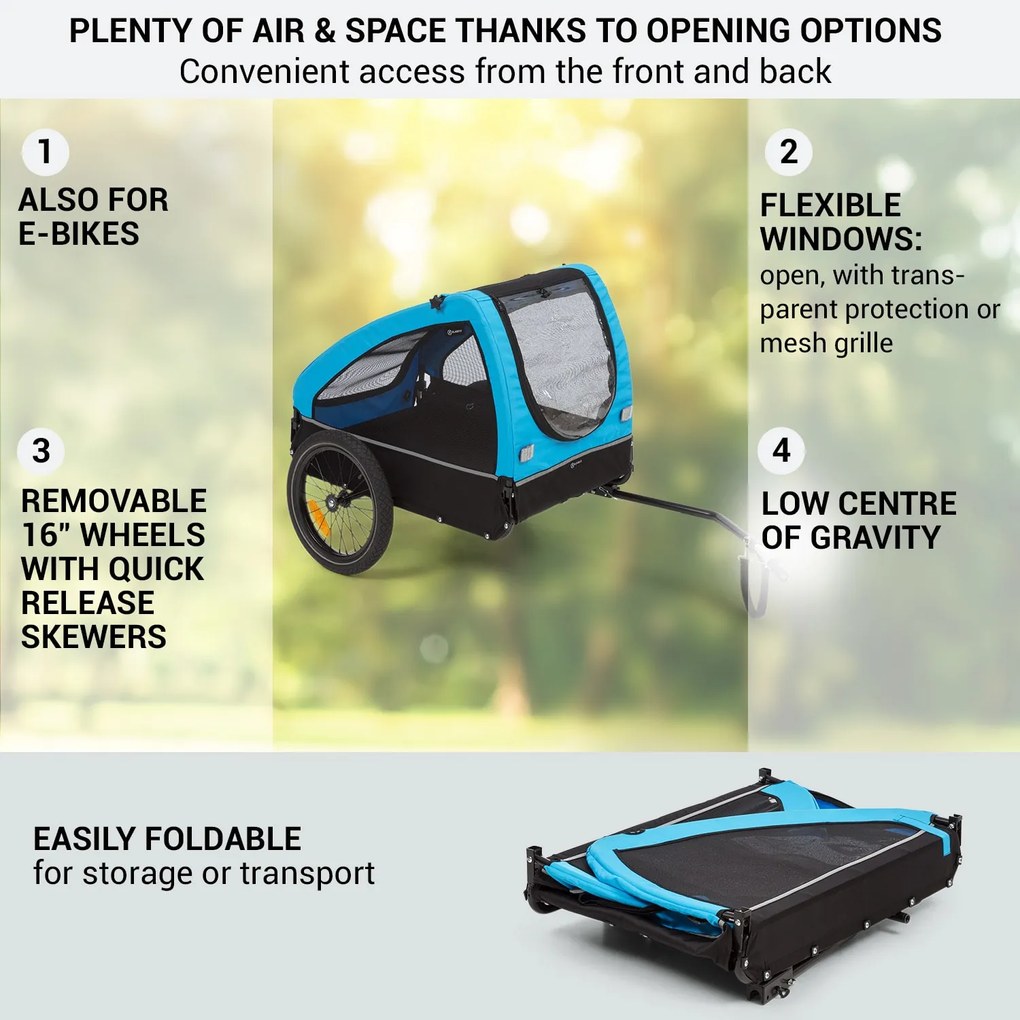 KLARFIT Husky, kutya bicikli utánfutó, kb. 250 l, 600D, Oxford, kék