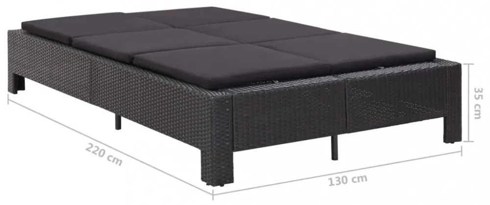 fekete polyrattan kétszemélyes napozóágy párnával