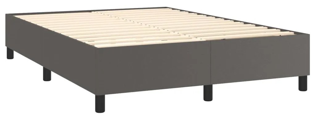 szürke műbőr rugós ágy matraccal és LED-del 140x200 cm
