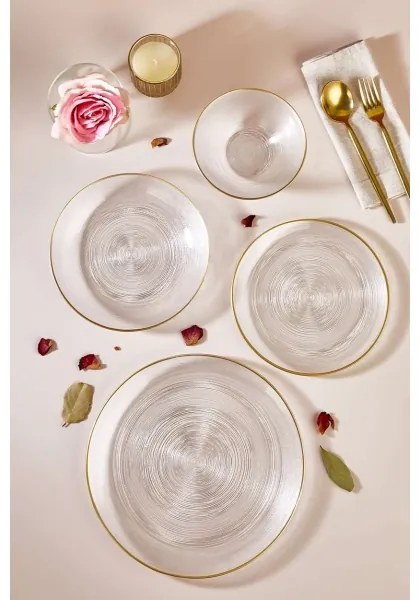 24 darabos étkészlet átlátszó/arany/üveg