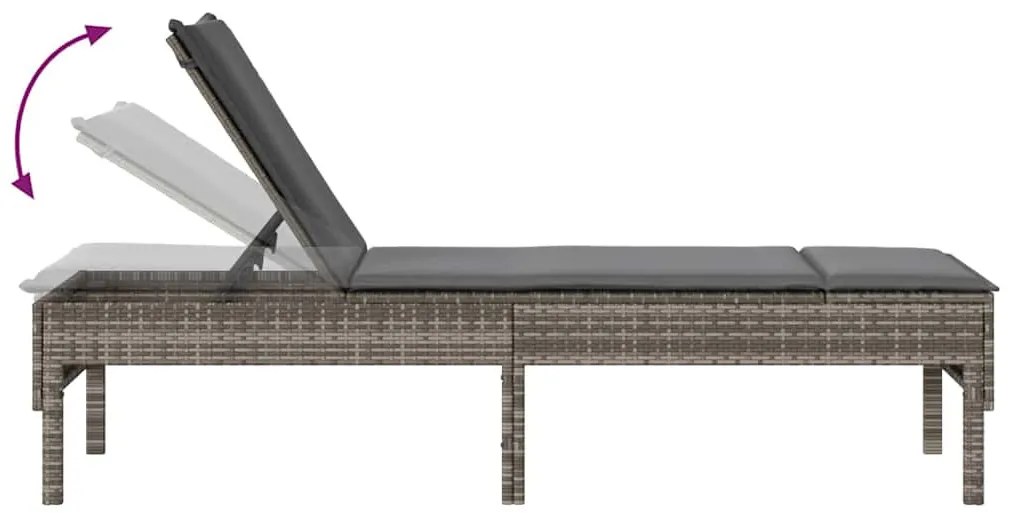 szürke polyrattan napozóágy párnával 55x200x44 cm