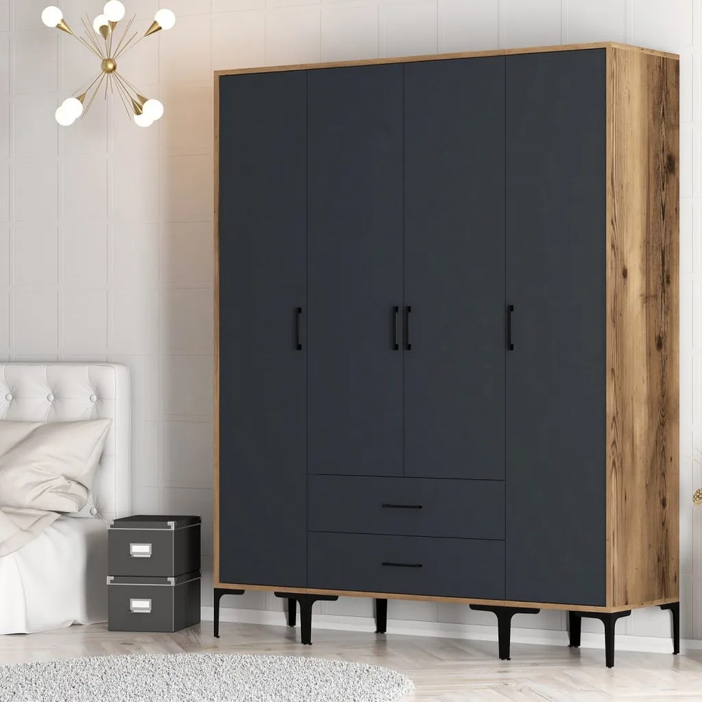 Kumsal gardróbszekrény, dió-antracit, 160 cm – TR845HCT5479