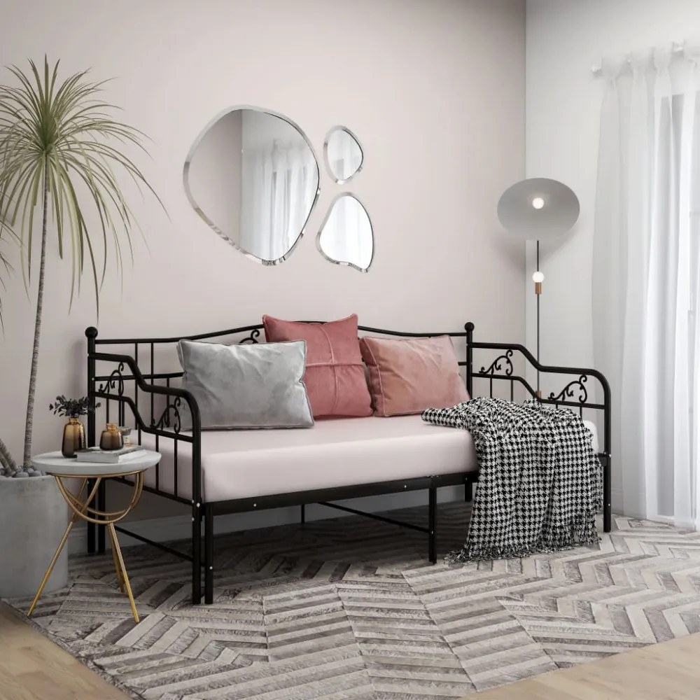 fekete fém kihúzható kanapéágykeret 90 x 200 cm