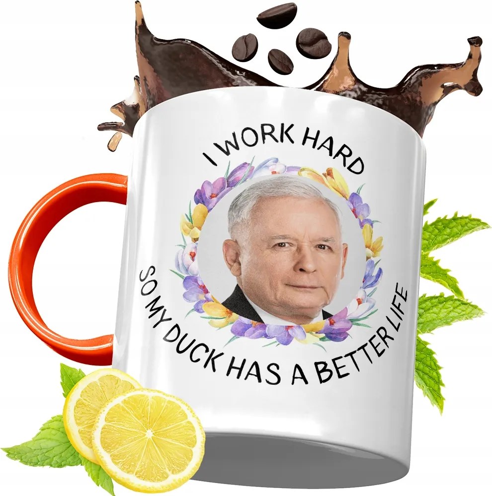 Narancssárga Bögre A Pis Elnökétől Jaroslaw Kaczynski fényképes nyomtatással