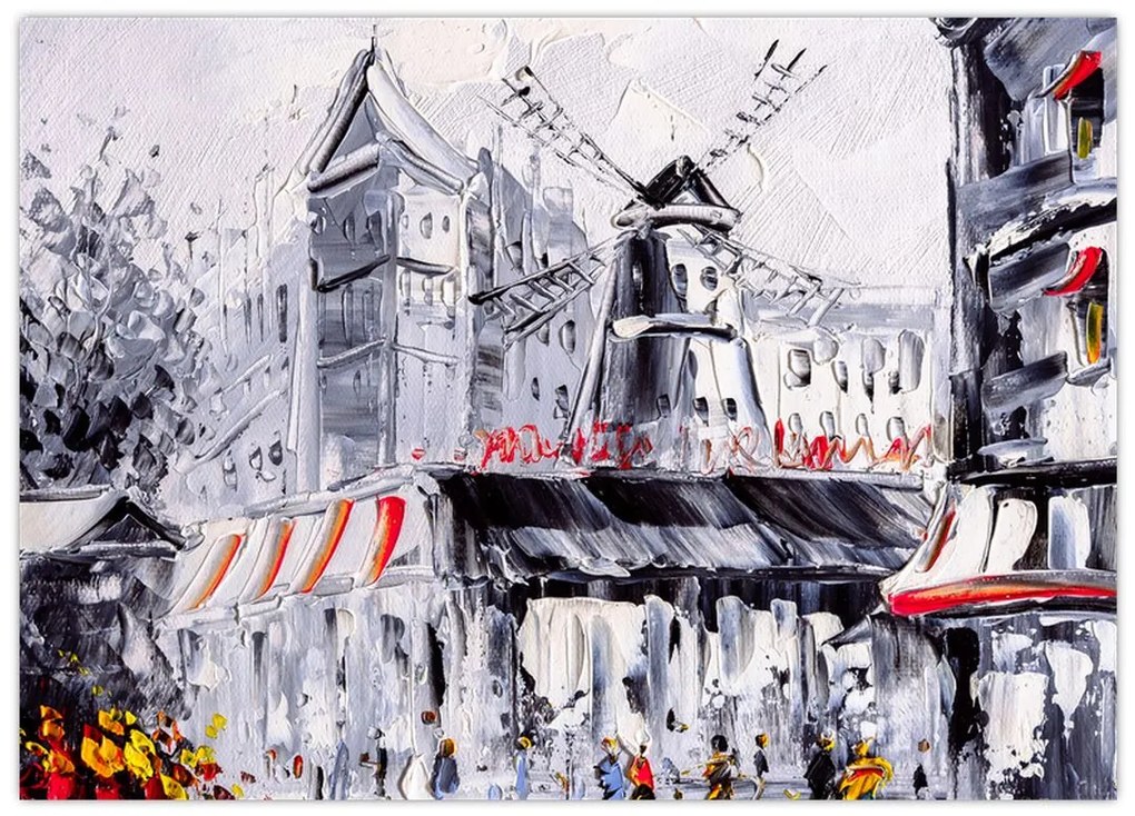 Kép - utca Párizsban, olajfestmény (üvegen) (70x50 cm)