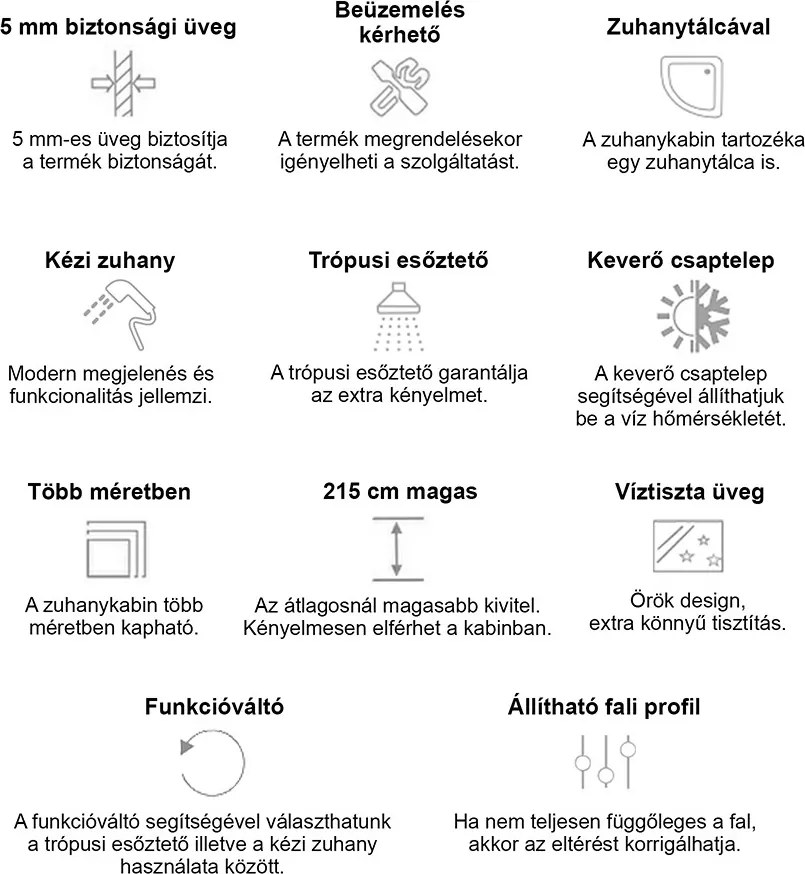 Valerie 80x80 cm szögletes hidromasszázs zuhanykabin