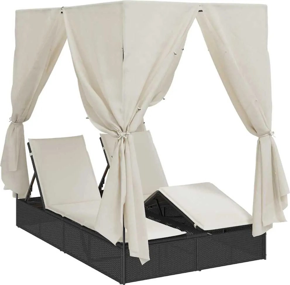 vidaXL Dupla napozóágy Meleg fehér 205 x 129 x 200 cm polirattan