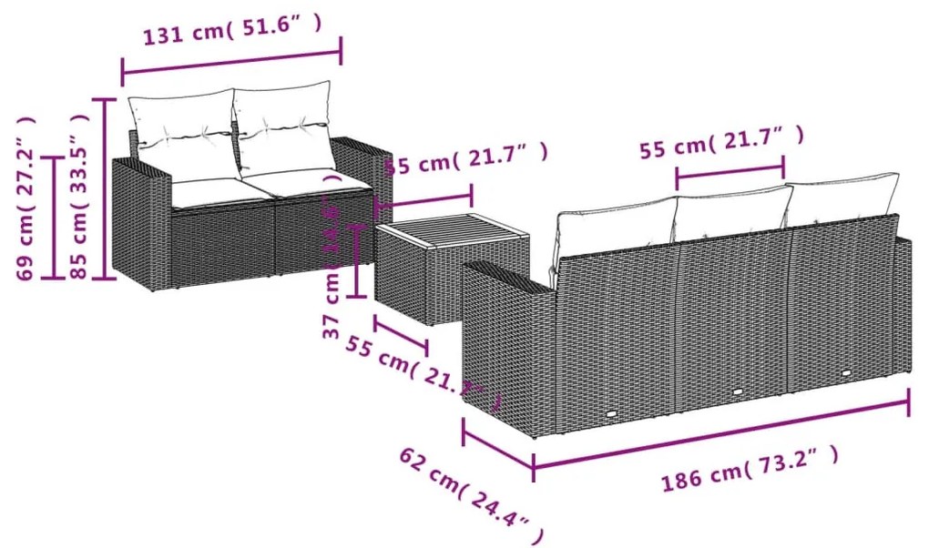 6 részes szürke polyrattan kerti ülőgarnitúra párnákkal