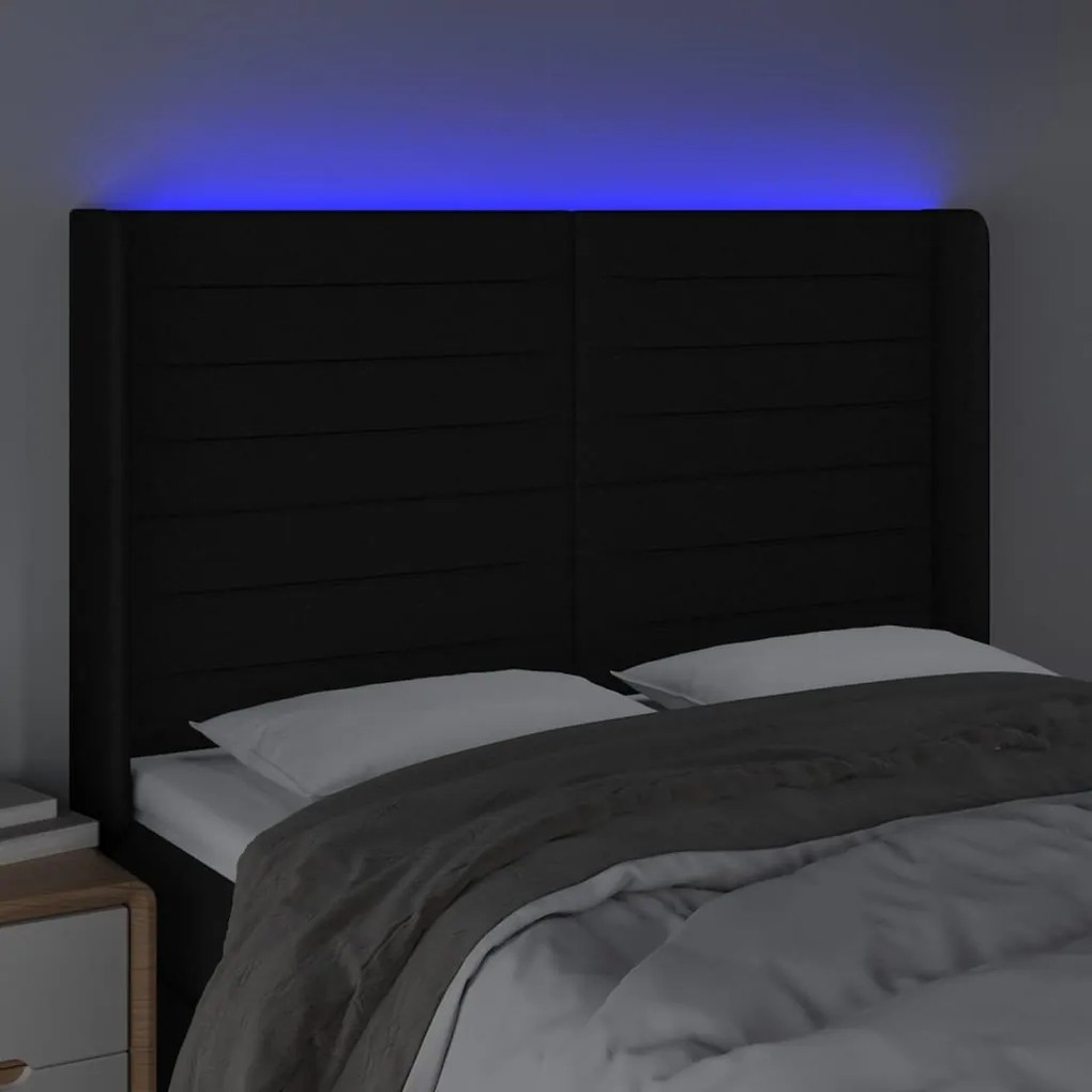 fekete szövet LED-es fejtámla 147x16x118/128 cm