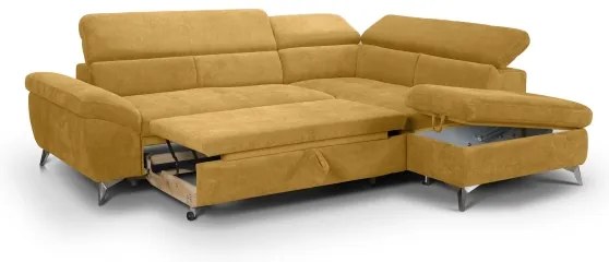 Sárga, jobbos SALERNO L-alakú kihúzható sarokkanapé