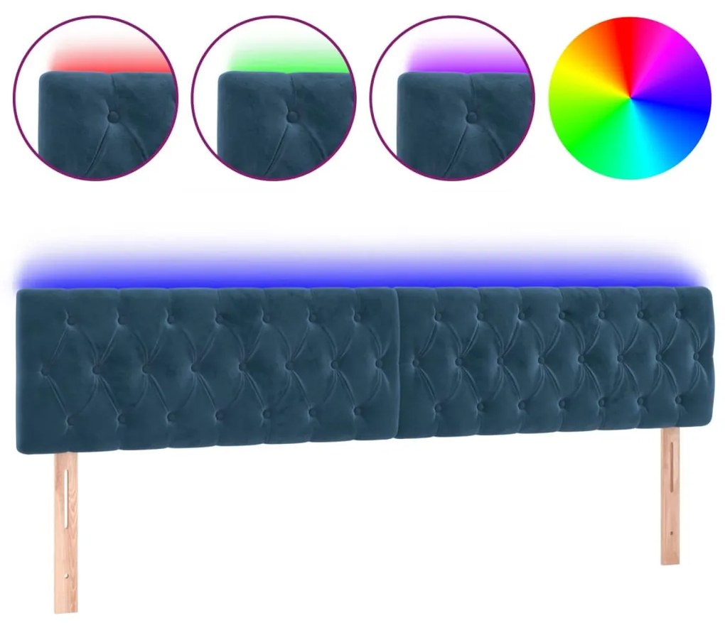 sötétkék bársony LED-es fejtámla 200 x 7 x 78/88 cm