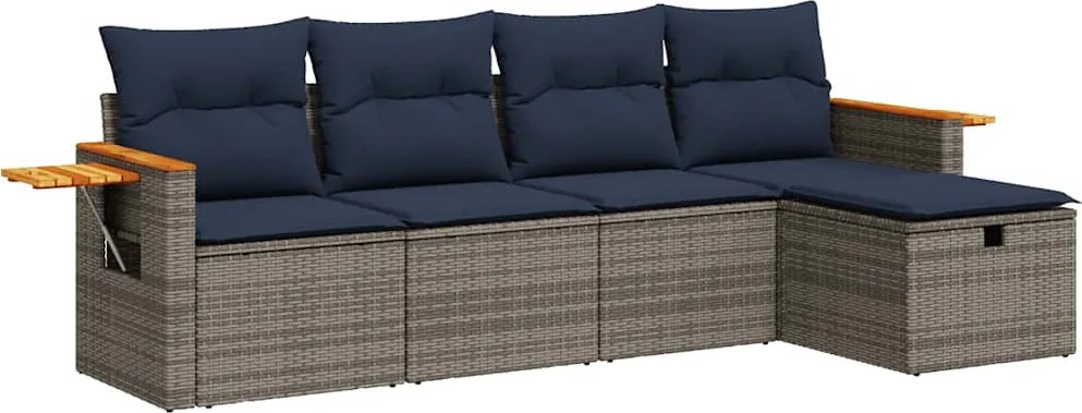 vidaXL 5 részes szürke polyrattan kerti ülőgarnitúra párnákkal