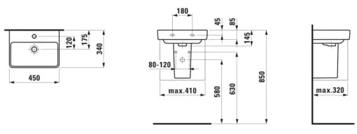 LAUFEN H8159610001041 - Mosdó ráültethető/függesztett PRO 45x34 cm kerámia/fehér
