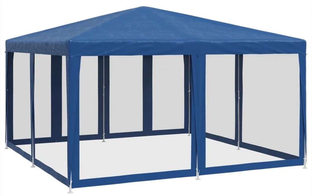 kék HDPE rendezvénysátor 8 hálós oldalfallal 4 x 4 m