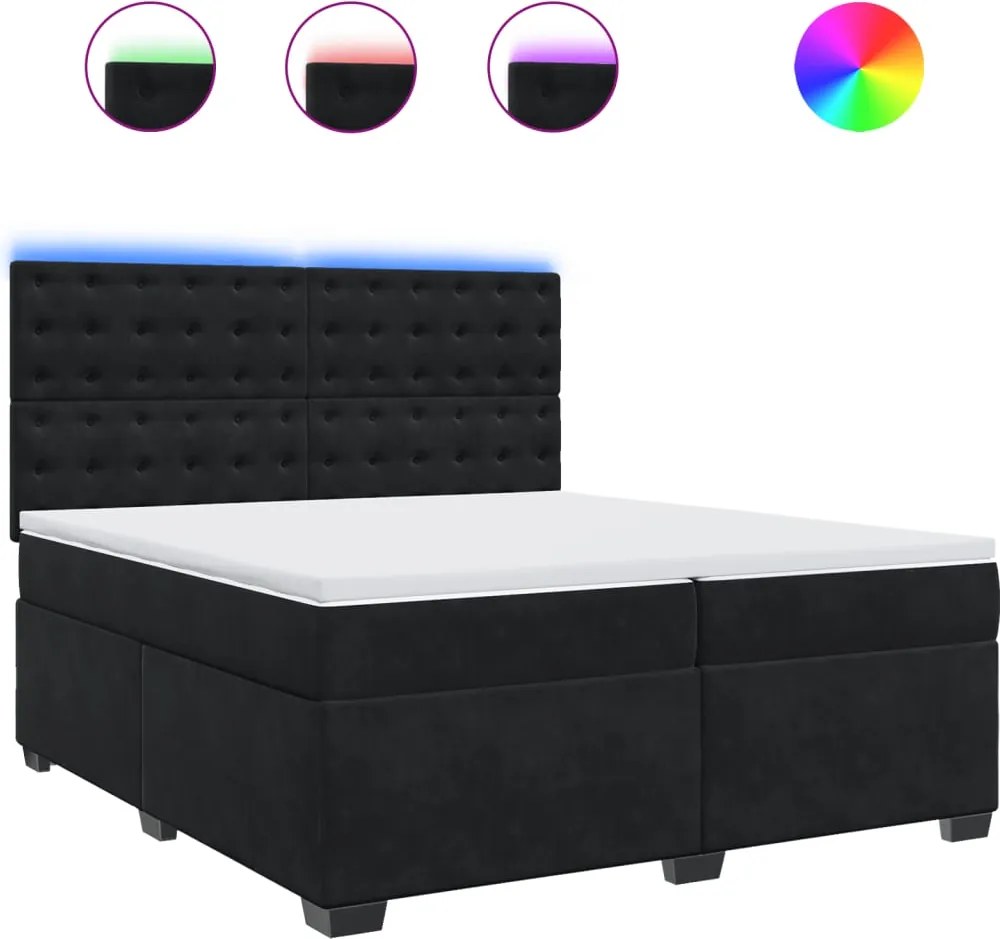 vidaXL fekete bársony rugós ágy matraccal 200x200 cm