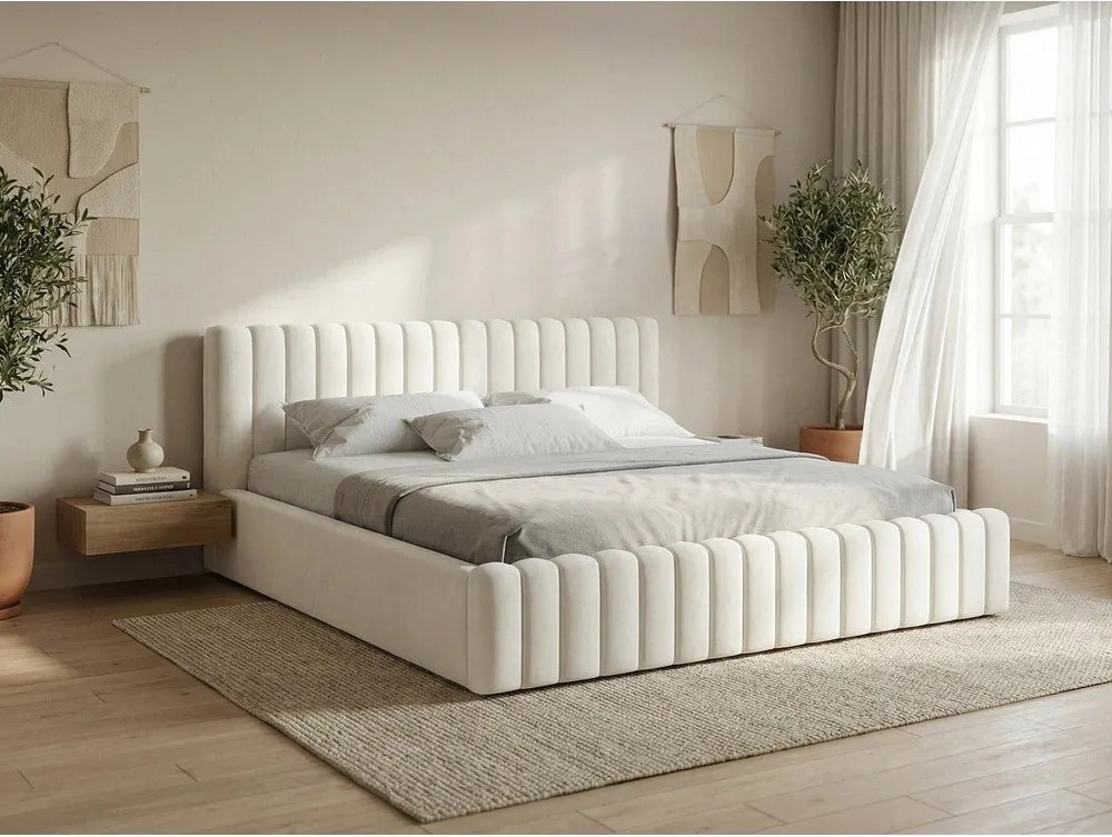 Zöld kárpitozott ágyneműtartós franciaágy ágyráccsal 180x200 cm Lemi – Makamii