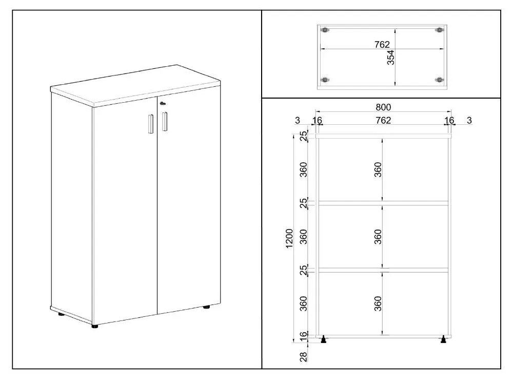 SimpleOffice közepes szekrény 80 x 40 x 120 cm, nyír