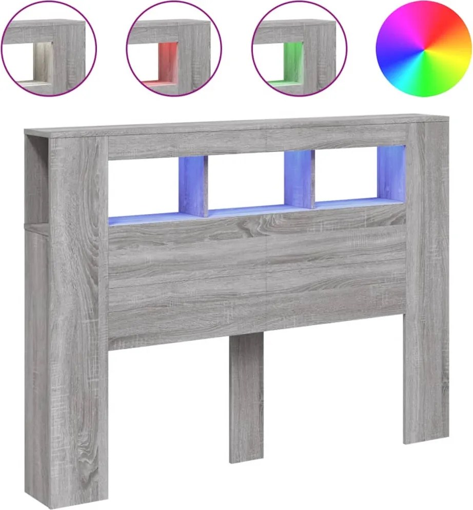vidaXL szürke sonoma szerelt fa LED-es fejtámla 140x18,5x103,5 cm
