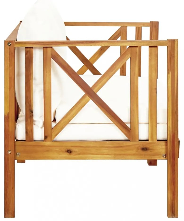 kétszemélyes tömör akácfa kerti pad párnákkal 122 cm