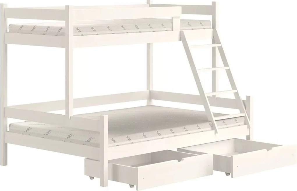 Emeletes ágy fából Poli fiokokkal - fehér, 80x180