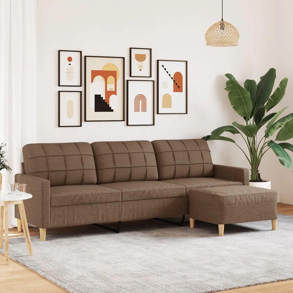 3 személyes barna szövet kanapé lábtartóval 210 cm