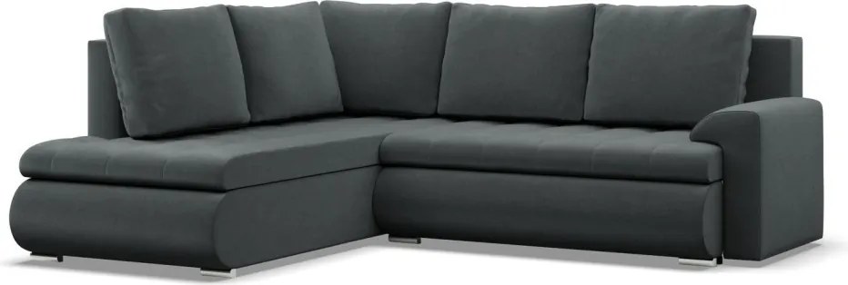 Tokio sarokkanapé, L alakú háttámlával, 2 ágyneműtartóval, bársony, baloldali, szürke