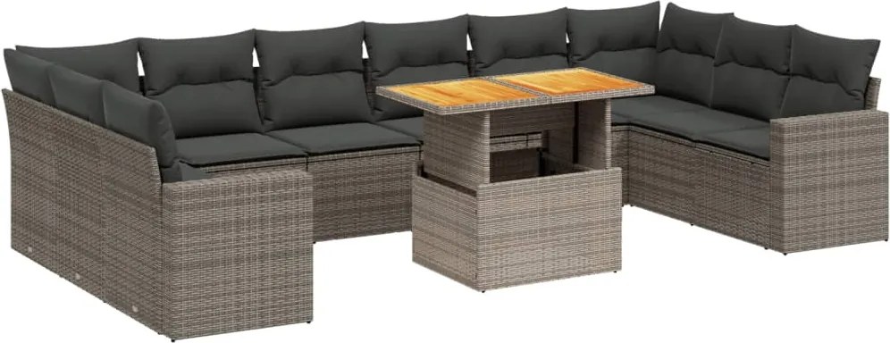 vidaXL 11 részes szürke polyrattan kerti ülőgarnitúra párnákkal