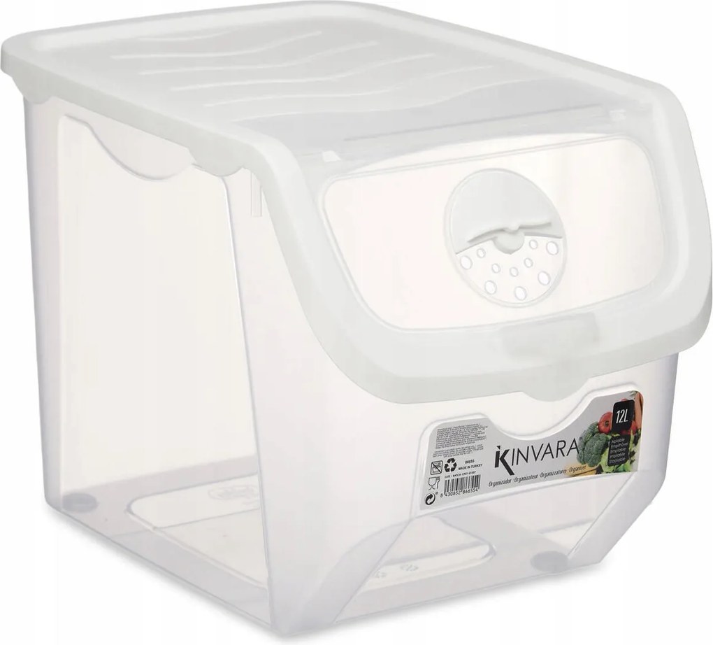 Zöldségtároló műanyag hűtőszekrényhez 12l átlátszó, fedéllel, fehér