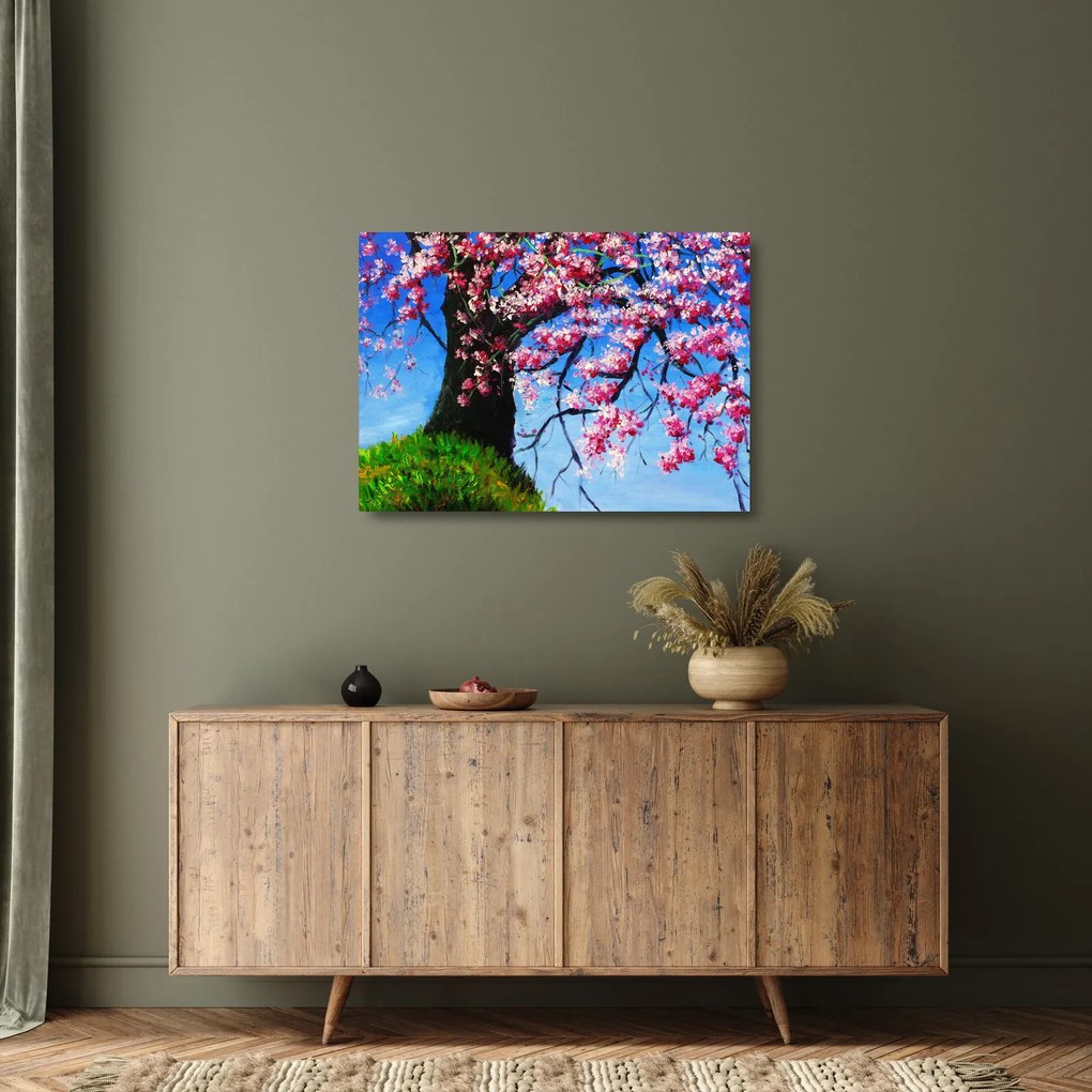 Kép festett cseresznyevirágok (üvegen) (70x50 cm)