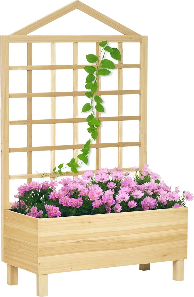 Outsunny Kültéri Virágtartó Fenyőfából Trellissel, Draináló Nyílásokkal és Nem Szőtt Anyaggal az Alján, 90x43x150 cm | Aosom