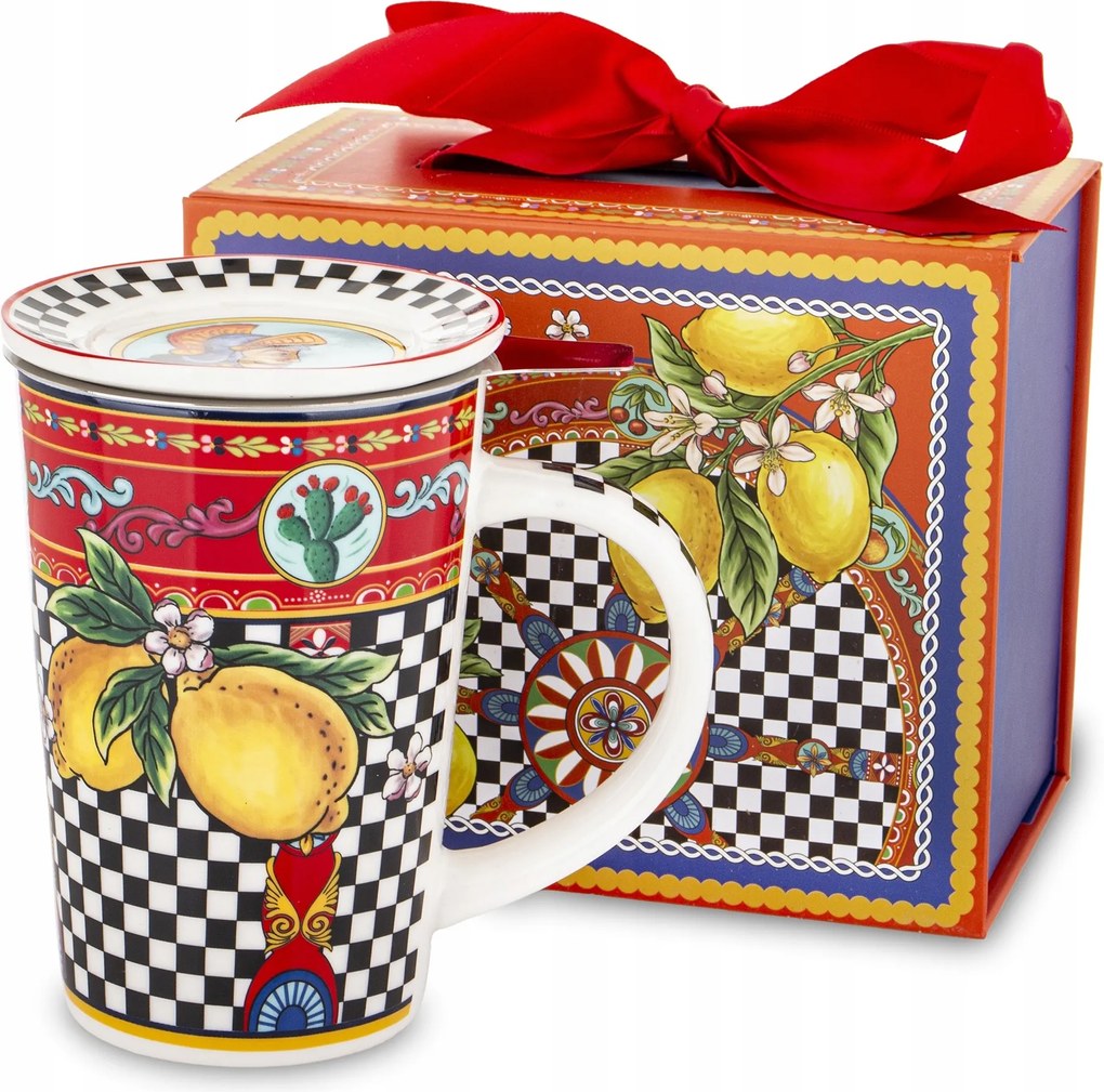 Elegáns bögre befőzővel szűrő mediterrán mintával 400 ml nagy