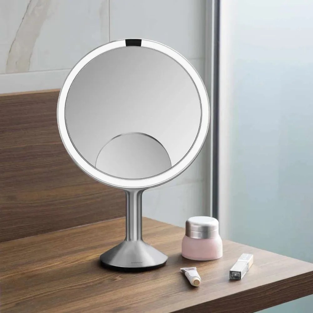 Kozmetikai tükör világítással-nagyítós (ötszörös) ø 25 cm Sensor Trio Max – simplehuman