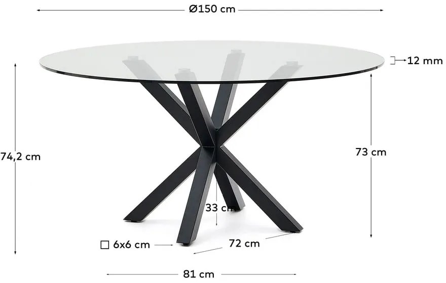 Fekete kerek étkezőasztal üveg asztallappal ø 150 cm Argo – Kave Home