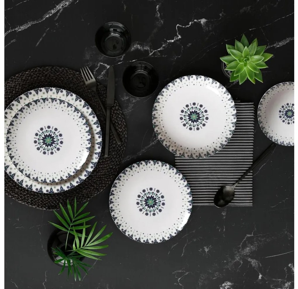 24 részes porcelán étkészlet, fehér/kék