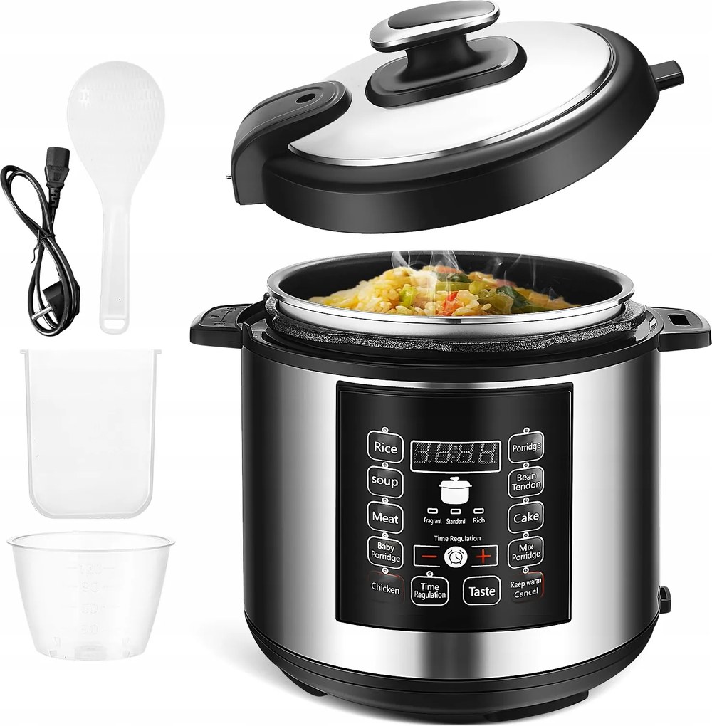 6 literes elektromos multifunkciós kukta rizs, leves főzéshez, 1050W, automata