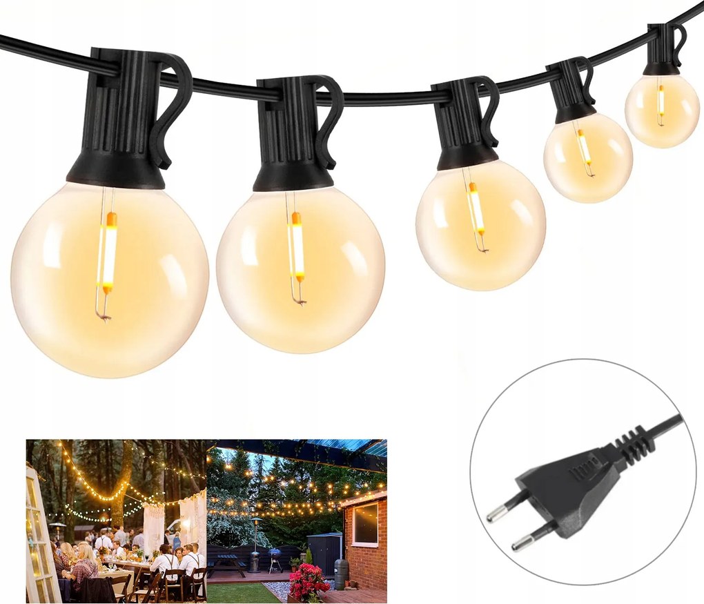 Kerti girland Led fényfüzér 15m 50x Kültéri izzó G40 230V