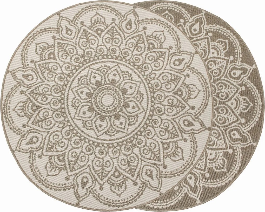 Kétoldalas Kültéri Szőnyeg Kerek Rozetta Mandala Bézs Brussels átm. 160 cm